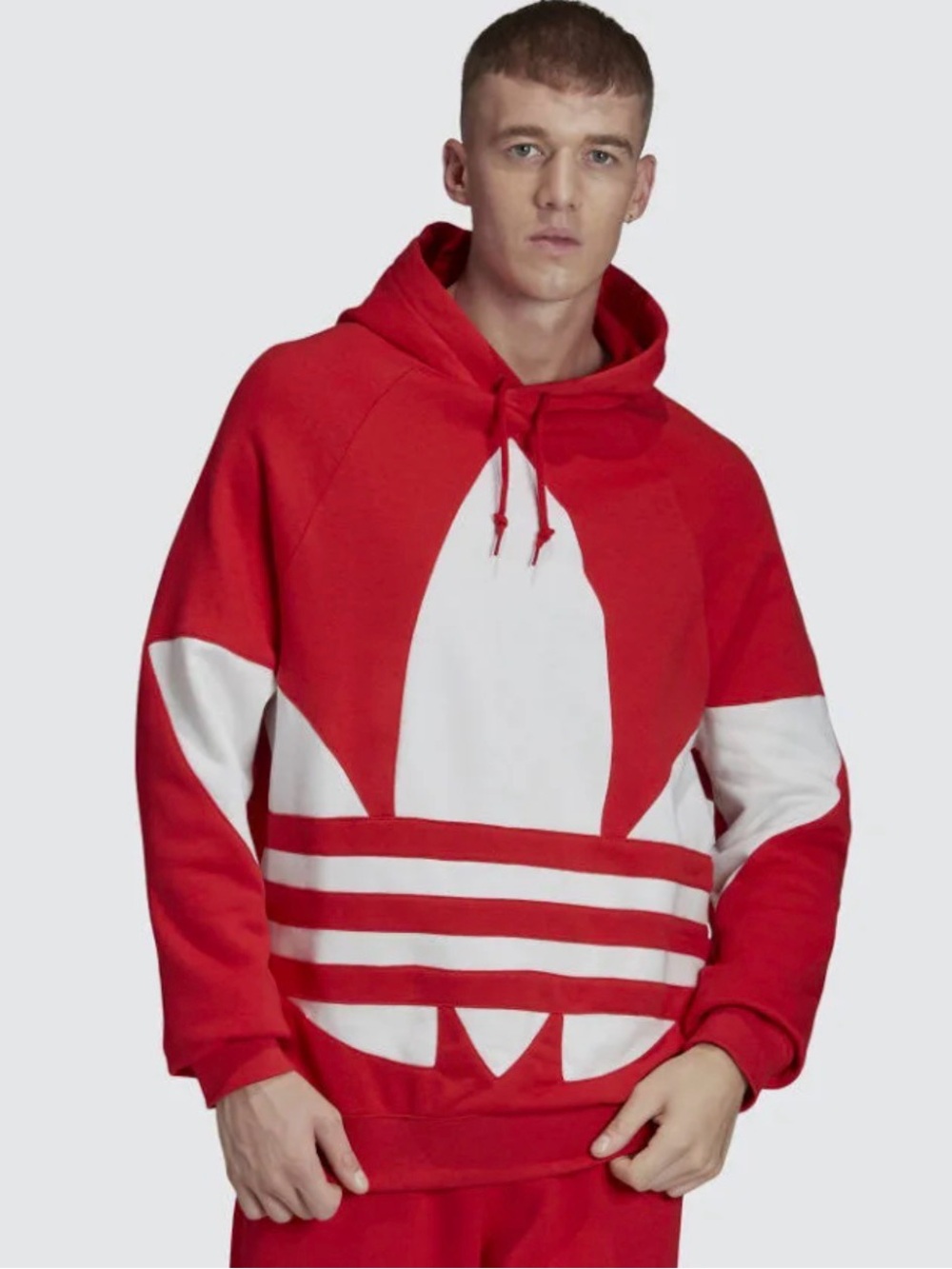Adidas Men’s originals Red White Big  Trefoil Hoodie Pullover 2019